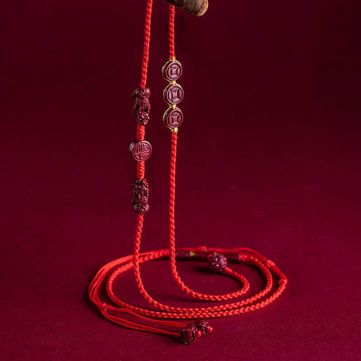 Cadena para el vientre con hilo rojo y bendición de la calma PiXiu con Buddha Stones y cinabrio natural