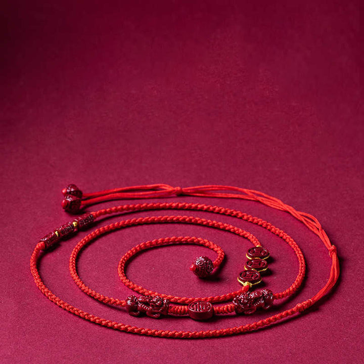 Cadena para el vientre con hilo rojo y bendición de la calma PiXiu con Buddha Stones y cinabrio natural