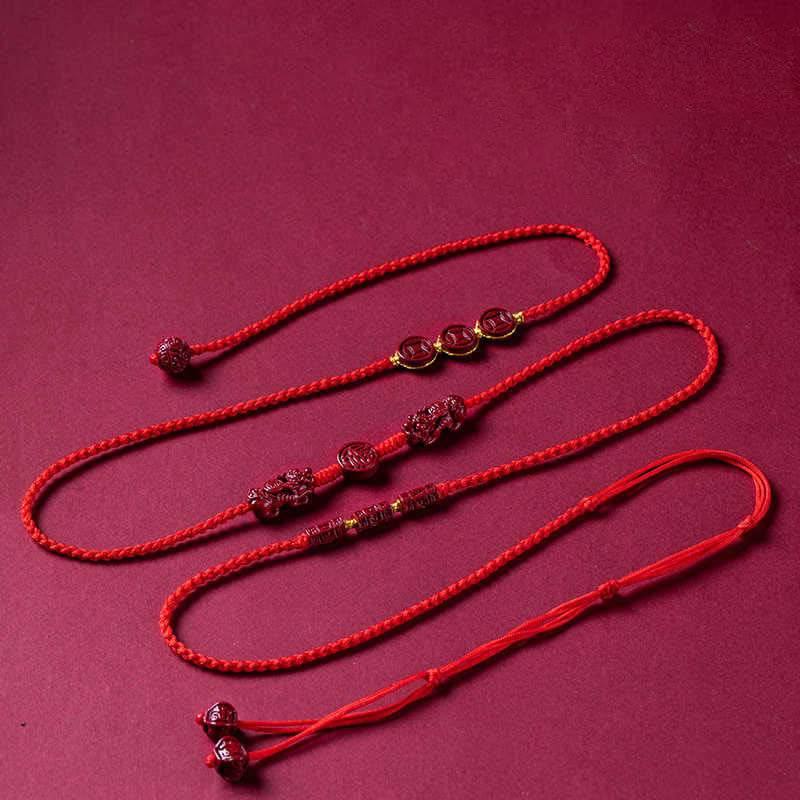 Cadena para el vientre con hilo rojo y bendición de la calma PiXiu con Buddha Stones y cinabrio natural