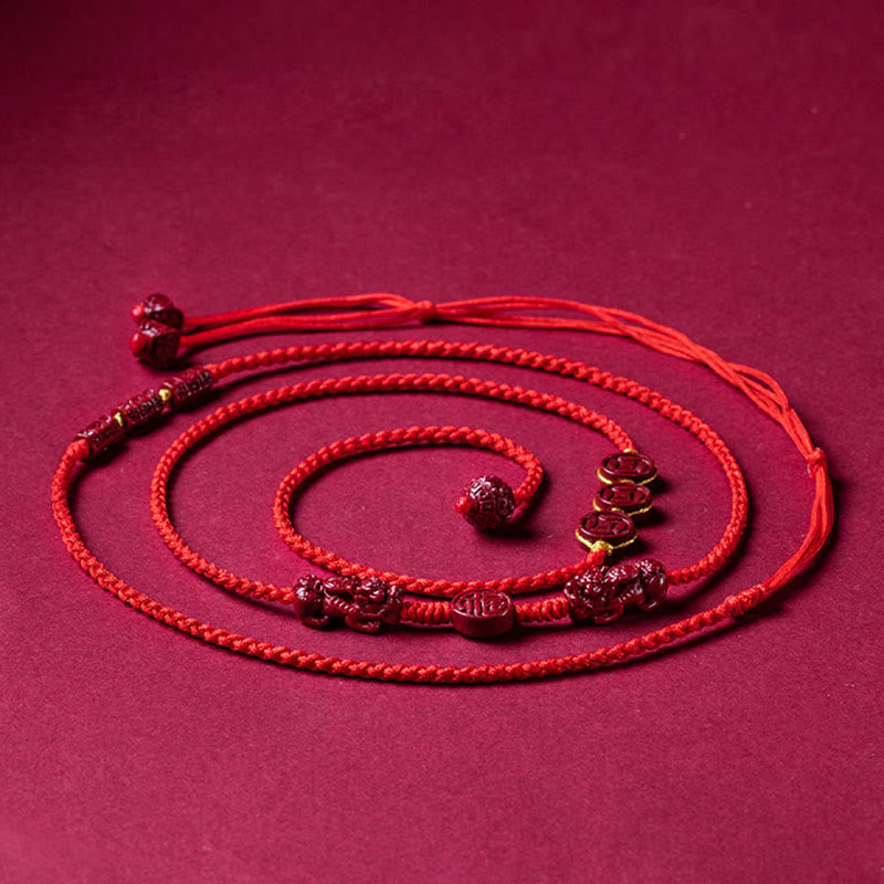 Cadena para el vientre con hilo rojo y bendición de la calma PiXiu con Buddha Stones y cinabrio natural