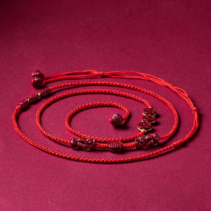 Cadena para el vientre con hilo rojo y bendición de la calma PiXiu con Buddha Stones y cinabrio natural