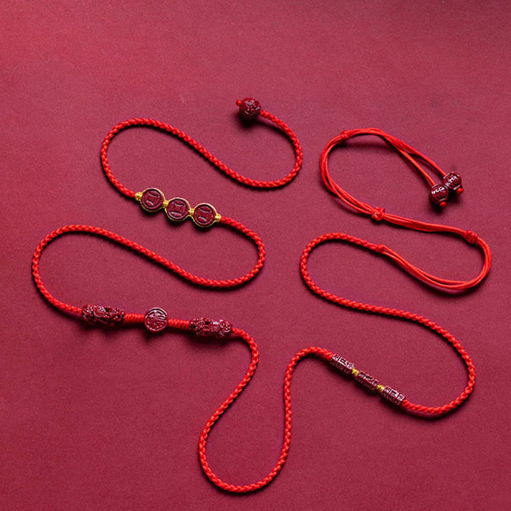 Cadena para el vientre con hilo rojo y bendición de la calma PiXiu con Buddha Stones y cinabrio natural