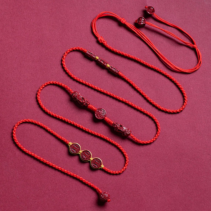 Cadena para el vientre con hilo rojo y bendición de la calma PiXiu con Buddha Stones y cinabrio natural