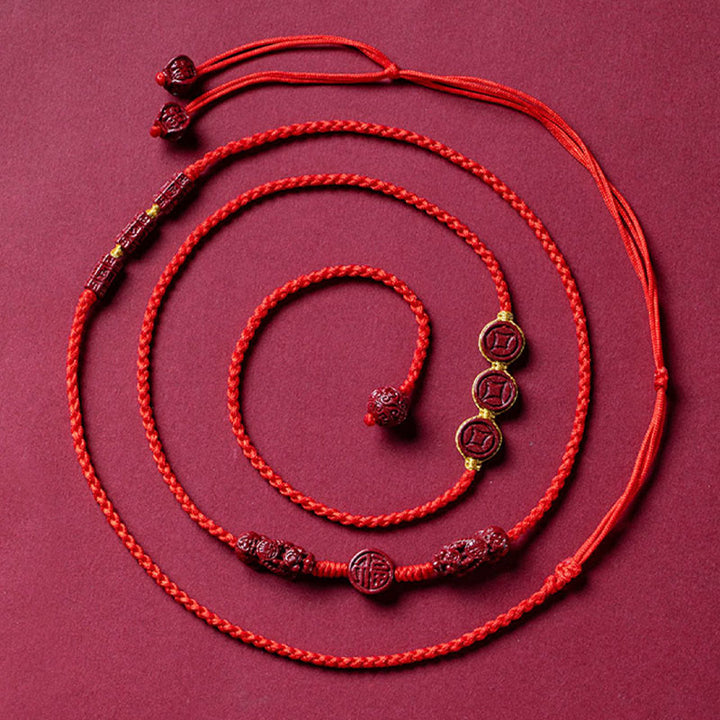 Cadena para el vientre con hilo rojo y bendición de la calma PiXiu con Buddha Stones y cinabrio natural