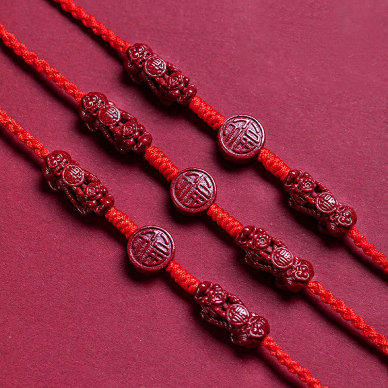 Cadena para el vientre con hilo rojo y bendición de la calma PiXiu con Buddha Stones y cinabrio natural