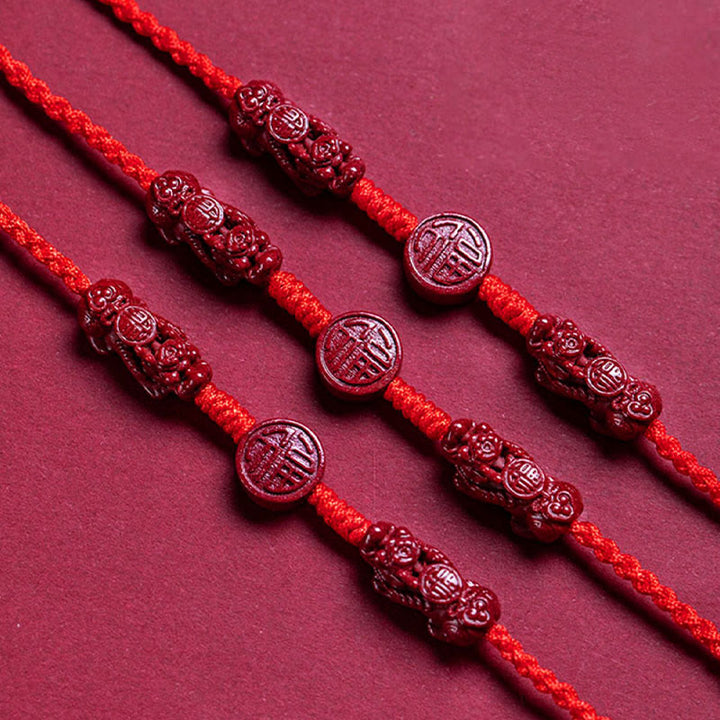 Cadena para el vientre con hilo rojo y bendición de la calma PiXiu con Buddha Stones y cinabrio natural