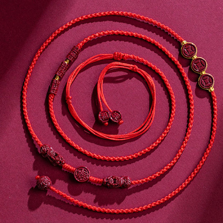 Cadena para el vientre con hilo rojo y bendición de la calma PiXiu con Buddha Stones y cinabrio natural