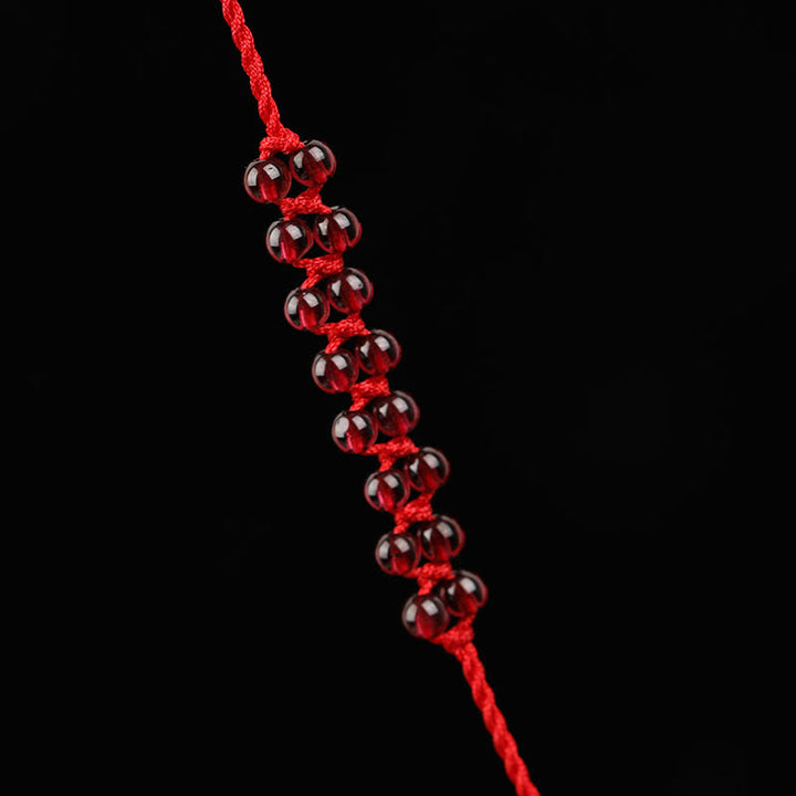 Cadena para el vientre con hilo rojo y bendición de la paz con hebilla de granate natural del zodíaco chino y Buddha Stones