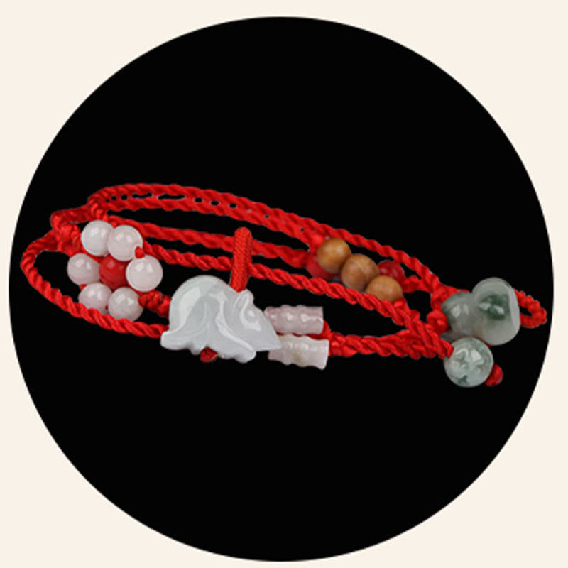 Cadena para el vientre con hilo rojo y bendición de madera de durazno con Buddha Stones y el zodíaco chino