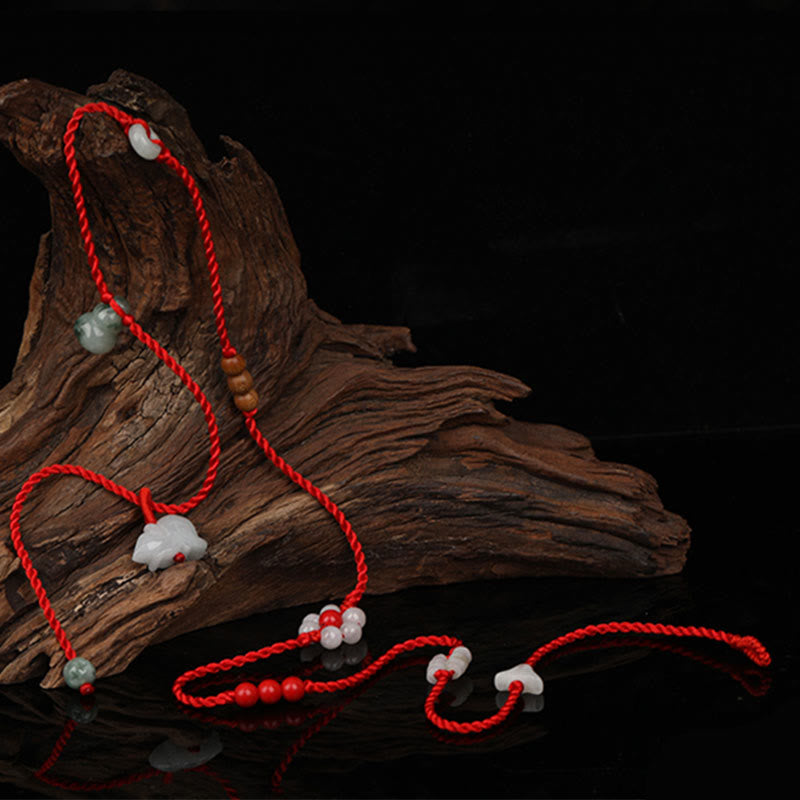 Cadena para el vientre con hilo rojo y bendición de madera de durazno con Buddha Stones y el zodíaco chino