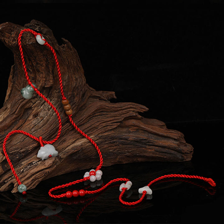 Cadena para el vientre con hilo rojo y bendición de madera de durazno con Buddha Stones y el zodíaco chino
