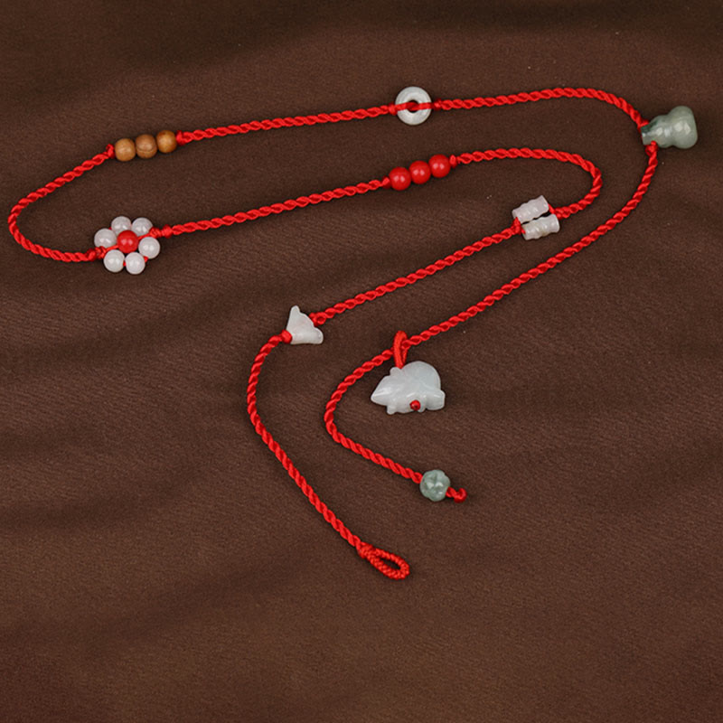 Cadena para el vientre con hilo rojo y bendición de madera de durazno con Buddha Stones y el zodíaco chino