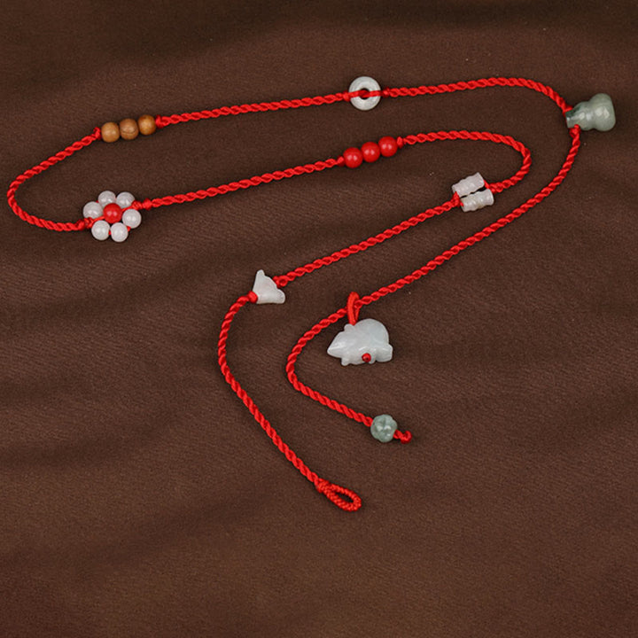 Cadena para el vientre con hilo rojo y bendición de madera de durazno con Buddha Stones y el zodíaco chino