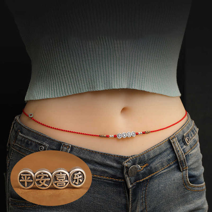 Cadena para el vientre con hilo rojo y bendición de plata de ley 999 con Buddha Stones