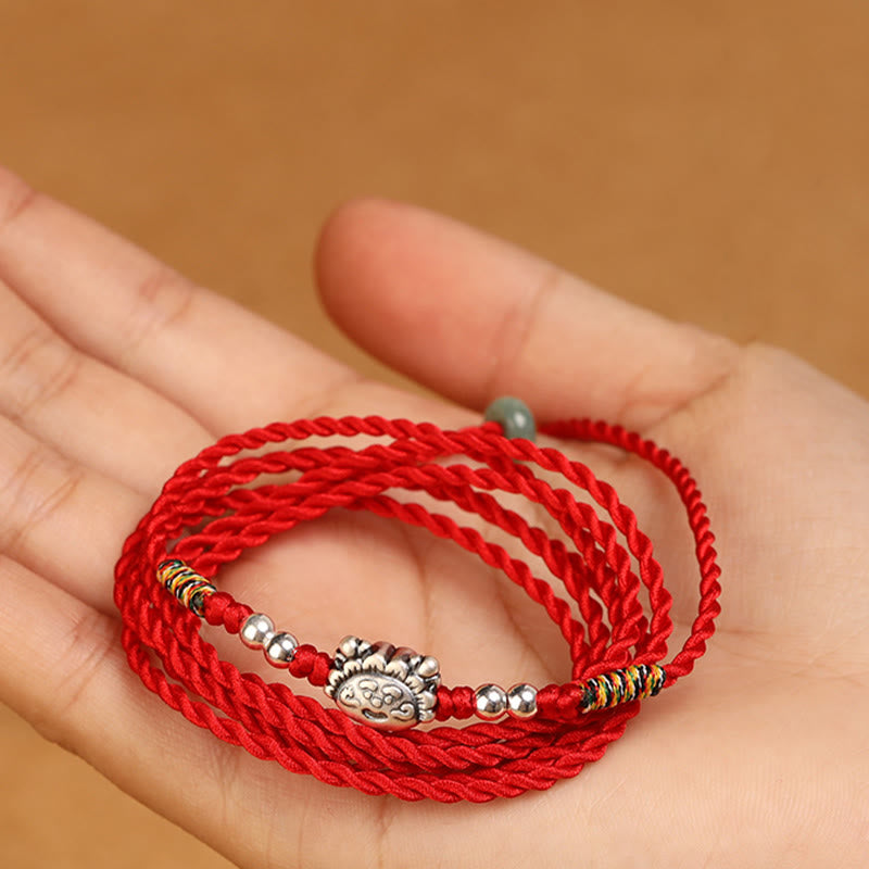 Cadena para el vientre con hilo rojo y bendición de plata de ley 999 con Buddha Stones