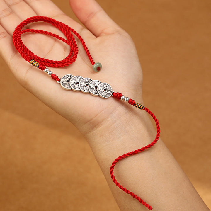 Cadena para el vientre con hilo rojo y bendición de plata de ley 999 con Buddha Stones