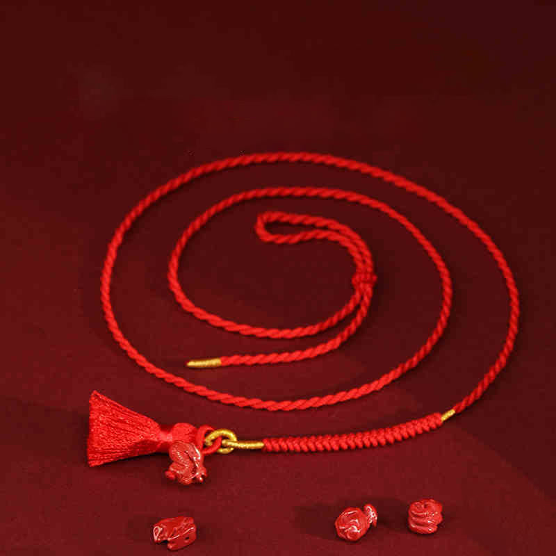 Cadena para el vientre con hilo rojo y bendición del dragón con cinabrio natural y Buddha Stones