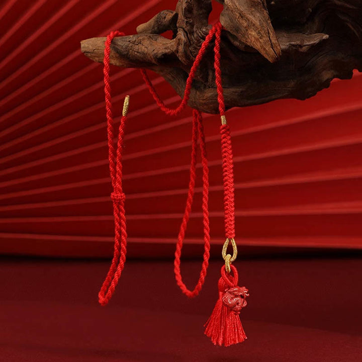 Cadena para el vientre con hilo rojo y bendición del dragón con cinabrio natural y Buddha Stones