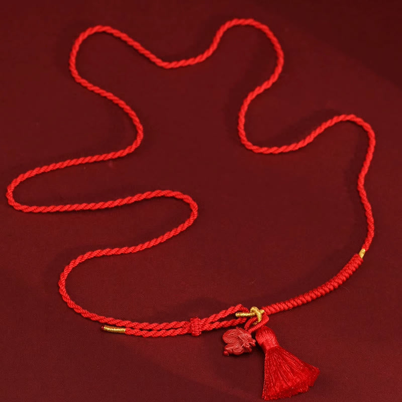 Cadena para el vientre con hilo rojo y bendición del dragón con cinabrio natural y Buddha Stones