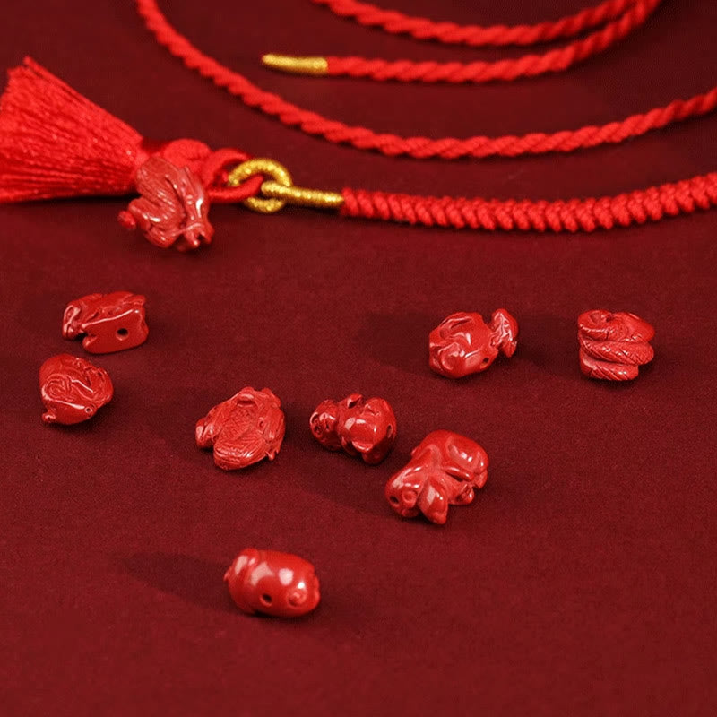 Cadena para el vientre con hilo rojo y bendición del dragón con cinabrio natural y Buddha Stones