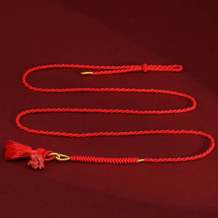 Cadena para el vientre con hilo rojo y bendición del dragón con cinabrio natural y Buddha Stones