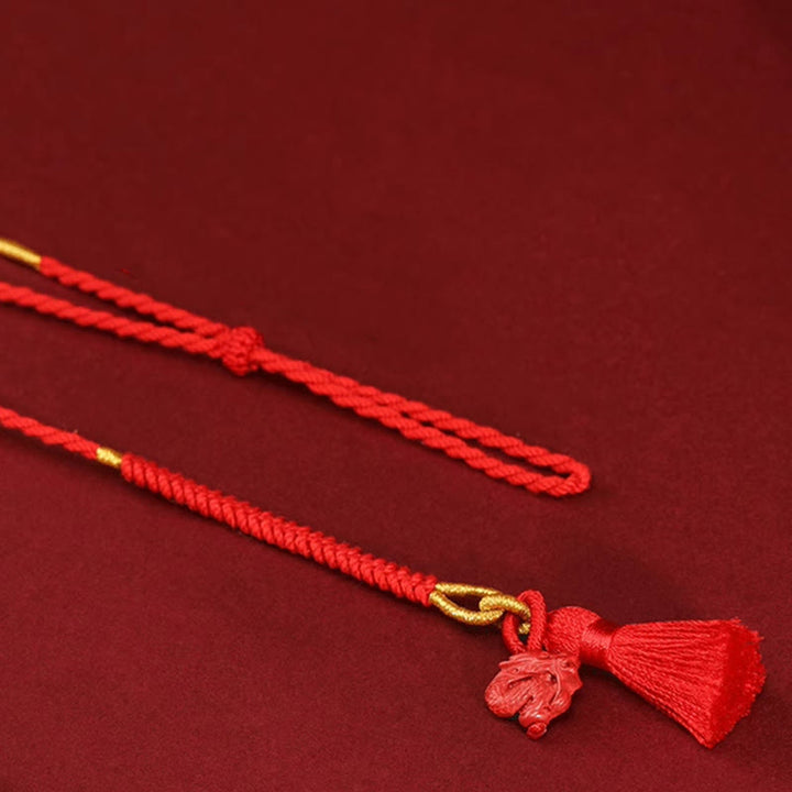 Cadena para el vientre con hilo rojo y bendición del dragón con cinabrio natural y Buddha Stones