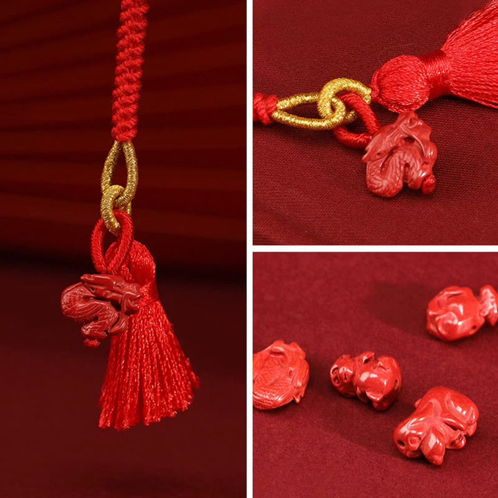Cadena para el vientre con hilo rojo y bendición del dragón con cinabrio natural y Buddha Stones