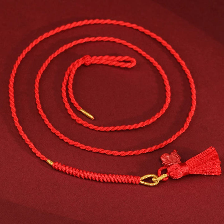 Cadena para el vientre con hilo rojo y bendición del dragón con cinabrio natural y Buddha Stones