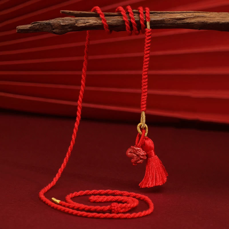Cadena para el vientre con hilo rojo y bendición del dragón con cinabrio natural y Buddha Stones