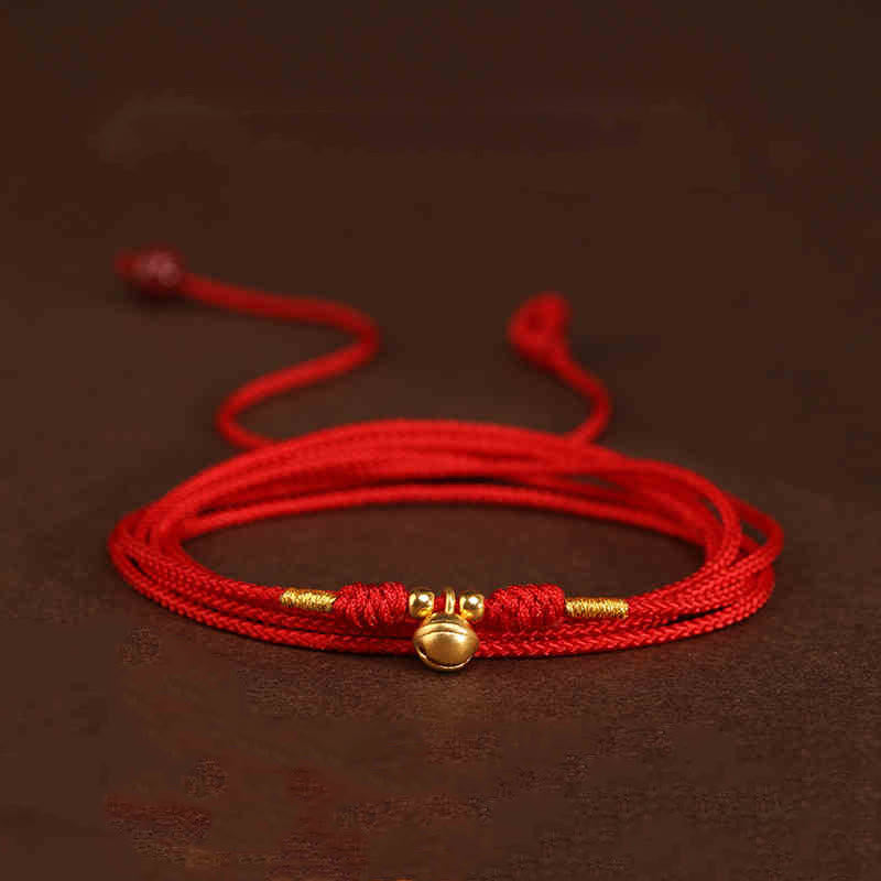 Cadena para el vientre con hilo rojo de oro macizo 999 y piedra de Buda - Cuentas de la suerte con forma de campana - image 13