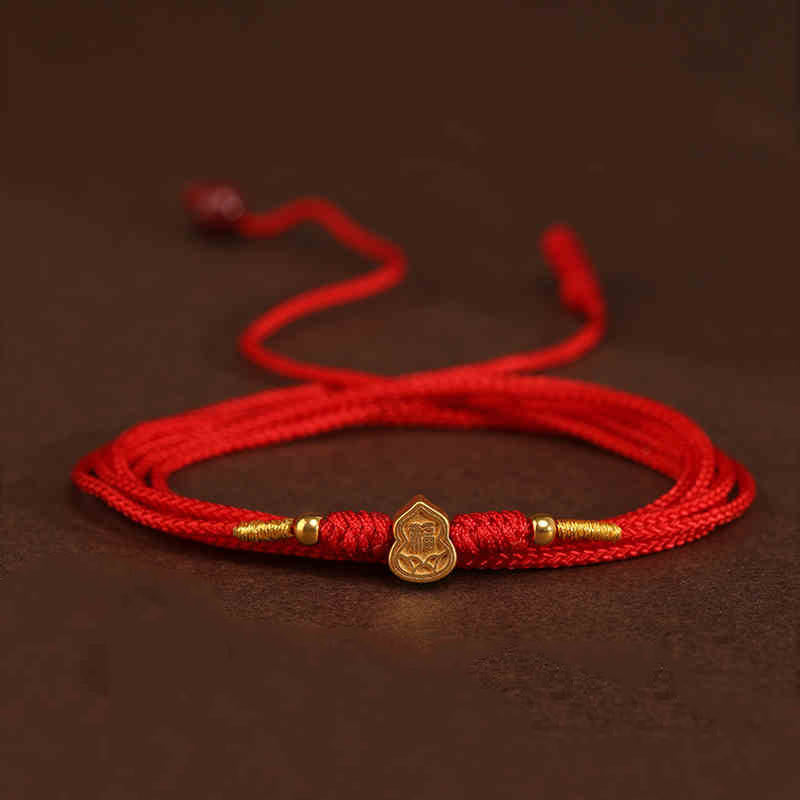 Cadena para el vientre con hilo rojo de oro macizo 999 y piedra de Buda