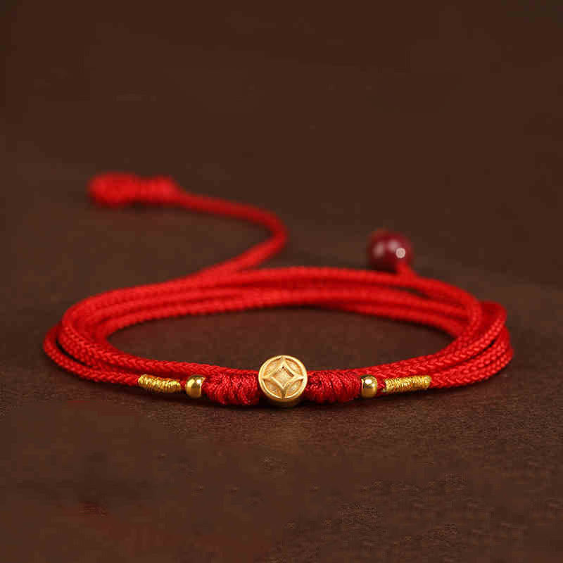 Cadena para el vientre con hilo rojo de oro macizo 999 y piedra de Buda