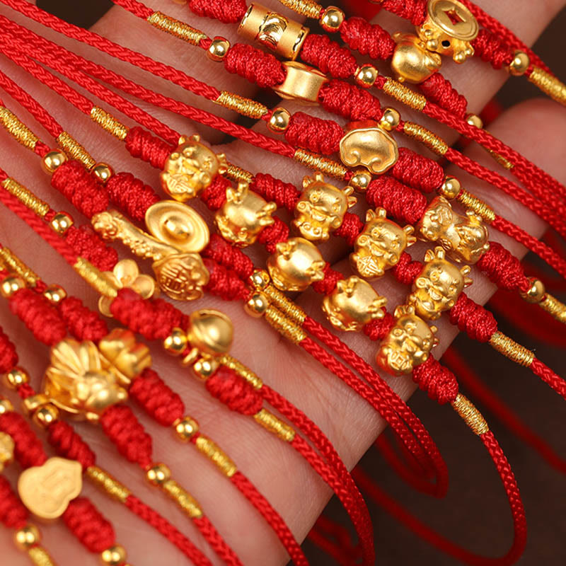 Cadena para el vientre con hilo rojo de oro macizo 999 y piedra de Buda