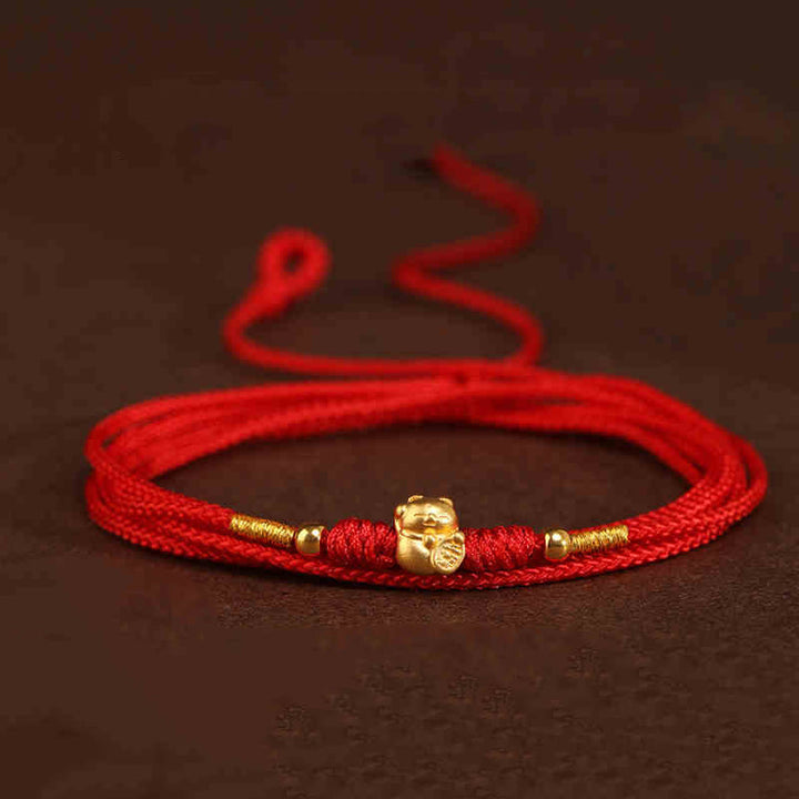 Cadena para el vientre con hilo rojo de oro macizo 999 y piedra de Buda - Cuentas de la suerte con forma de gato - image 15