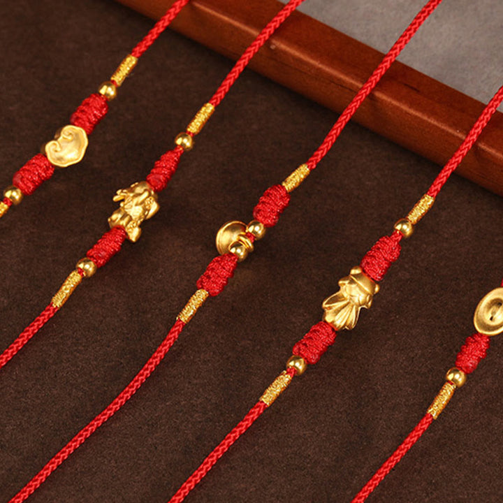 Cadena para el vientre con hilo rojo de oro macizo 999 y piedra de Buda