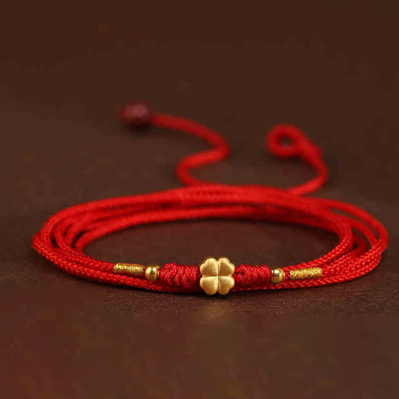 Cadena para el vientre con hilo rojo de oro macizo 999 y piedra de Buda - Cuentas de la suerte con forma de lingote de trébol de cuatro hojas - image 22