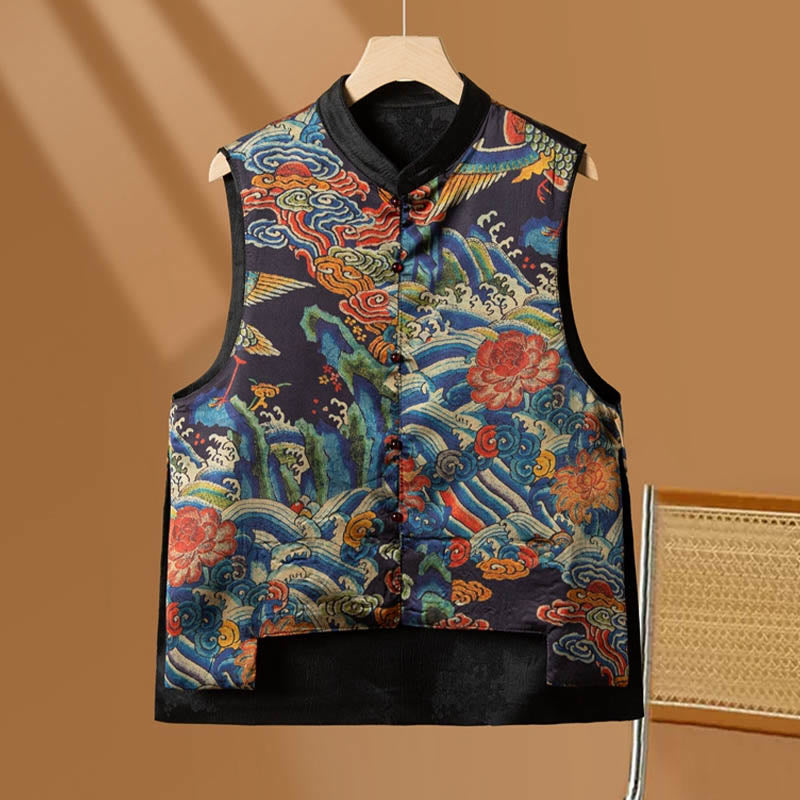 Chaleco con diseño de nubes y flores bordadas con Buddha Stones estilo vintage - Azul - US16, UK/AU20, EU48 (5XL) - image 8