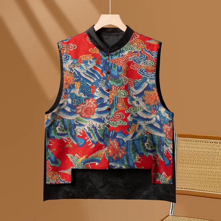 Chaleco con diseño de nubes y flores bordadas con Buddha Stones estilo vintage - Rojo - US16, UK/AU20, EU48 (5XL) - image 0