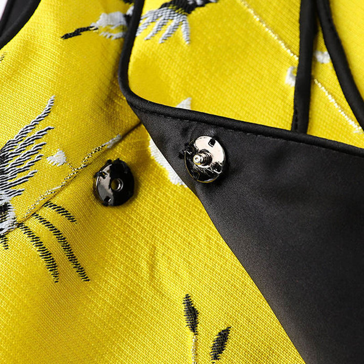 Chaleco con botones y nudo con diseño de plantas y grullas bordadas con Buddha Stones - image 6