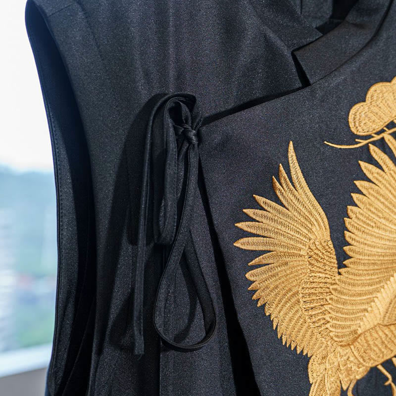 Chaleco con diseño de nubes y grullas doradas con bordado vintage de Buddha Stones - image 1