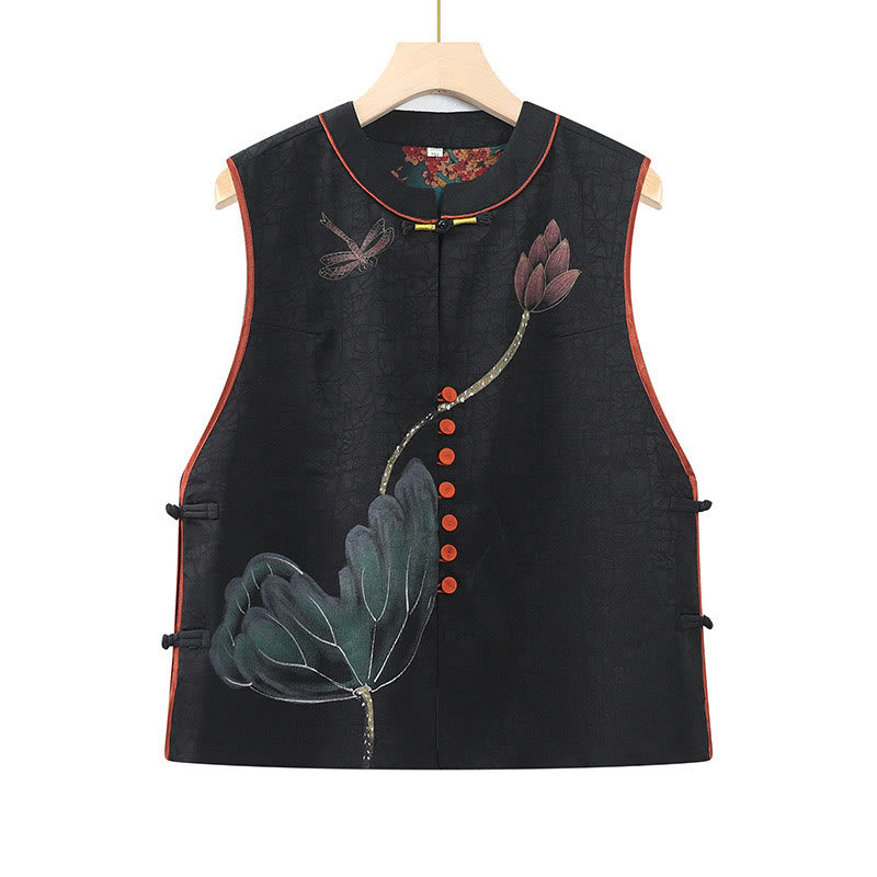 Chaleco con estampado de flores en tejido jacquard y bordado vintage con Buddha Stones - Negro - US16, UK/AU20, EU48 (5XL) - image 1
