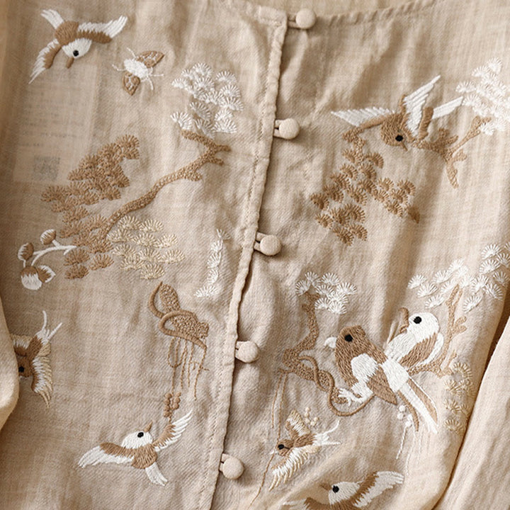 Blusa informal de cuello redondo con Buddha Stones , camisa de manga larga bordada, top de lino y algodón, camisas para mujer - image 9