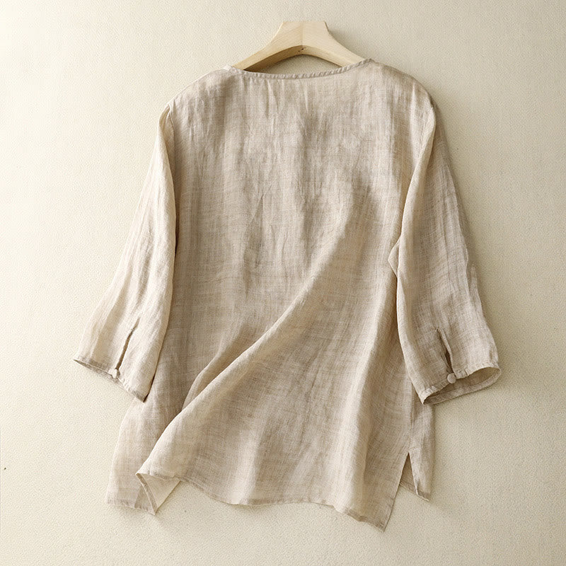 Blusa informal de cuello redondo con Buddha Stones , camisa de manga larga bordada, top de lino y algodón, camisas para mujer - image 7