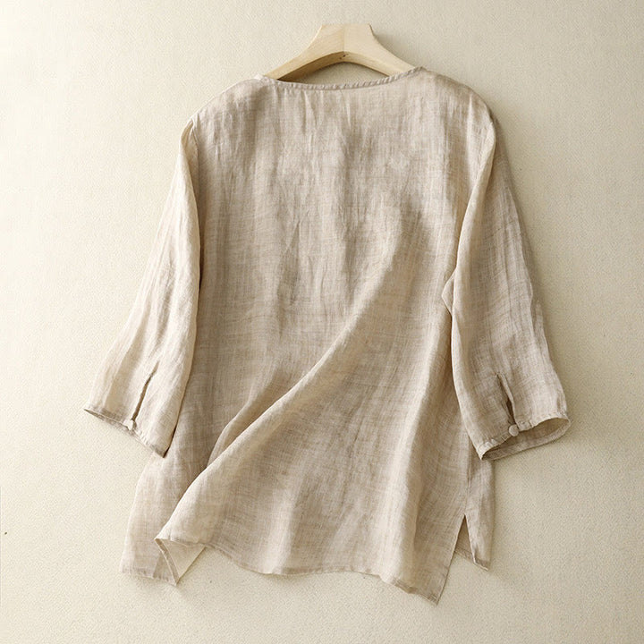 Blusa informal de cuello redondo con Buddha Stones , camisa de manga larga bordada, top de lino y algodón, camisas para mujer - image 7