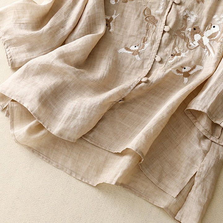 Blusa informal de cuello redondo con Buddha Stones , camisa de manga larga bordada, top de lino y algodón, camisas para mujer - image 12