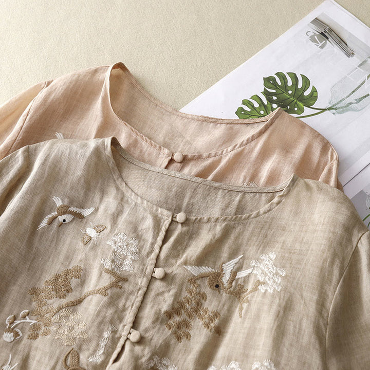 Blusa informal de cuello redondo con Buddha Stones , camisa de manga larga bordada, top de lino y algodón, camisas para mujer - image 17