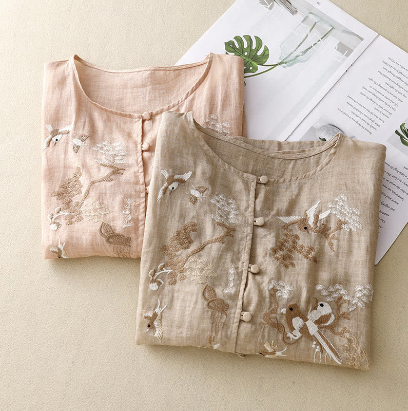 Blusa informal de cuello redondo con Buddha Stones , camisa de manga larga bordada, top de lino y algodón, camisas para mujer - image 18