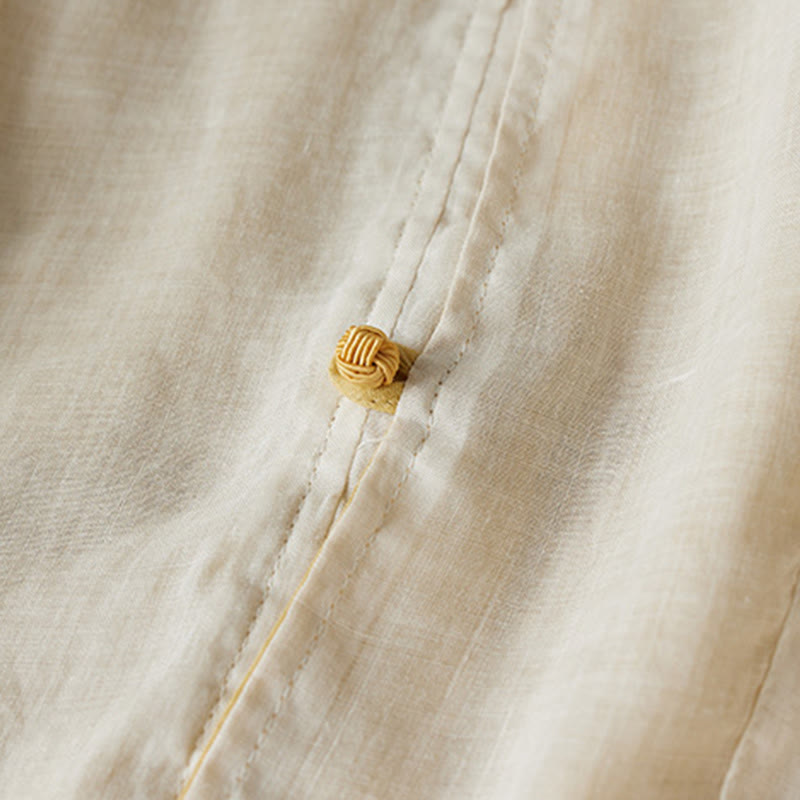 Camisa de algodón y lino con cuello en V, informal, de manga larga, color liso, talla grande, Buddha Stones para mujer - image 10