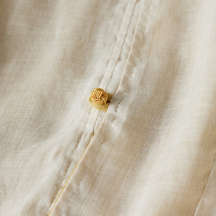 Camisa de algodón y lino con cuello en V, informal, de manga larga, color liso, talla grande, Buddha Stones para mujer - image 10