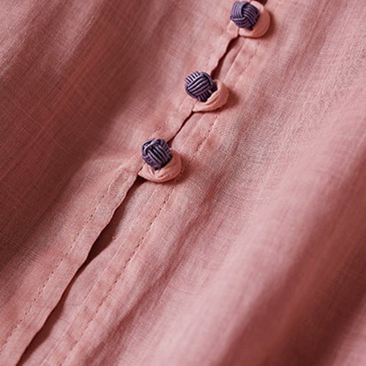 Camisa de algodón y lino con cuello en V, informal, de manga larga, color liso, talla grande, Buddha Stones para mujer - image 15